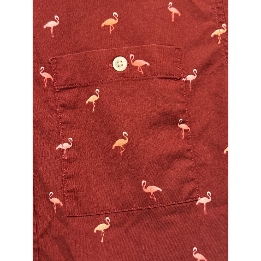 American Eagle Flex Men Shirt XS Flamingos Button Up Dark Red Stretch Valentine - Picture 2 of 13